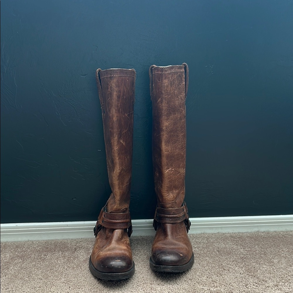 Frye Brown Leather Combat & Moto Boots